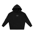 Vanta heavyweight black fleece hoodie with white graffiti sleeve detail and chest logo in an oversized streetwear fit